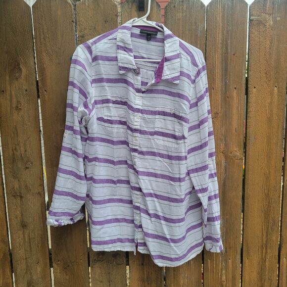 Lane Bryant Striped Button-Up Blouse - Purple & White - Picture 1 of 4
